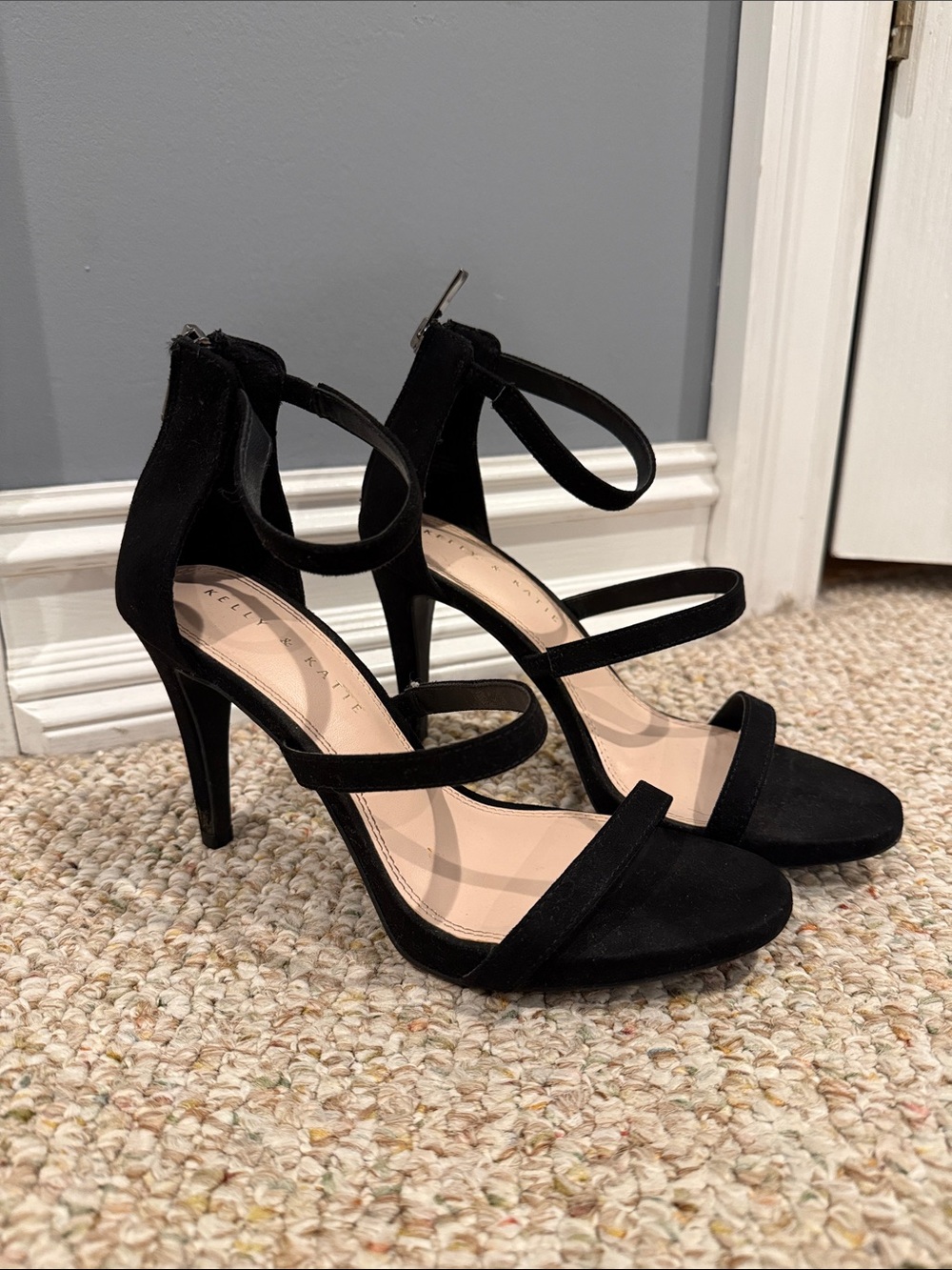 Kelly & Katie Black Strappy Suede Heels